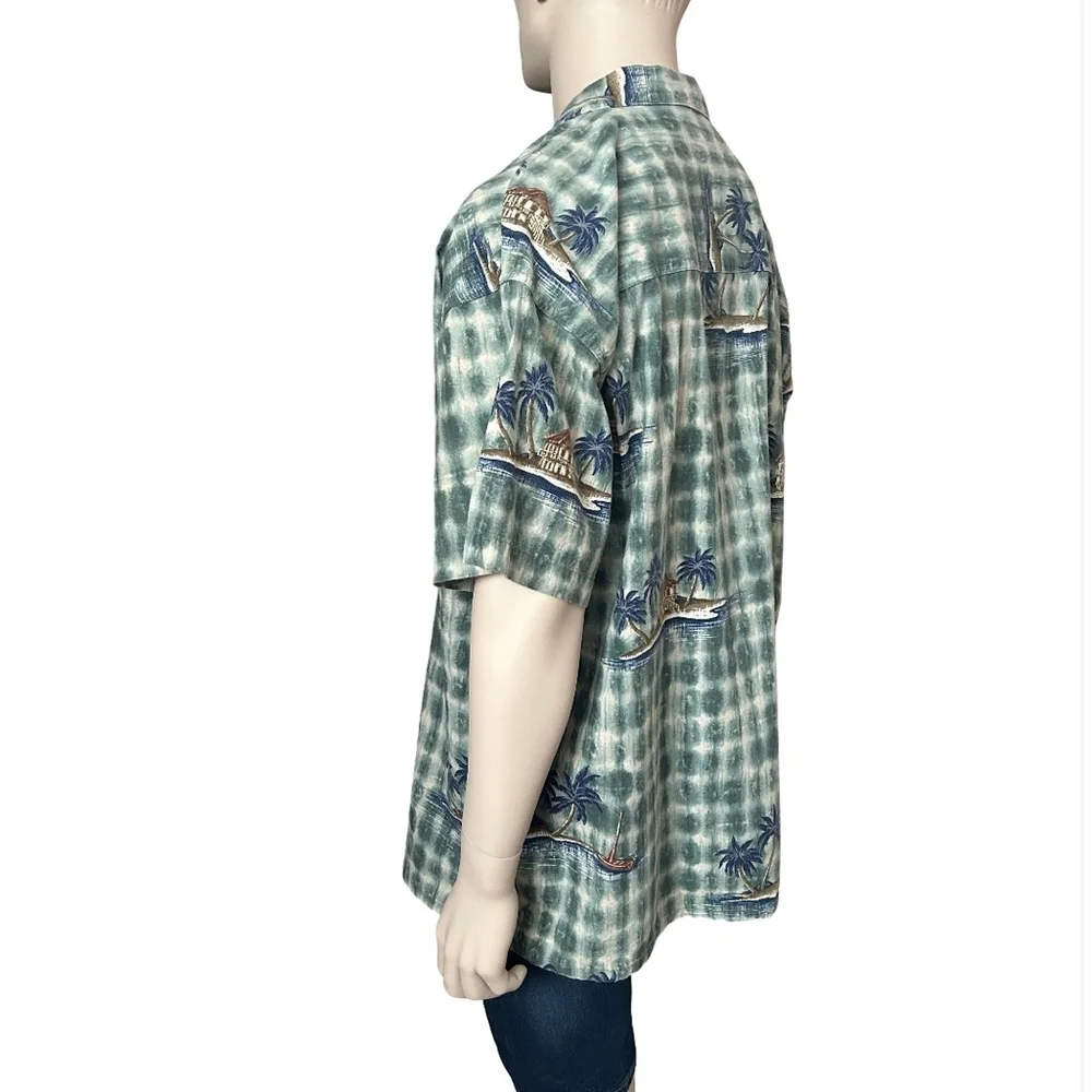 Chaps Ralph Lauren Hawaiian Shirt Tiki Aloha Print Cotton Linen Island Print - Picture 4 of 16